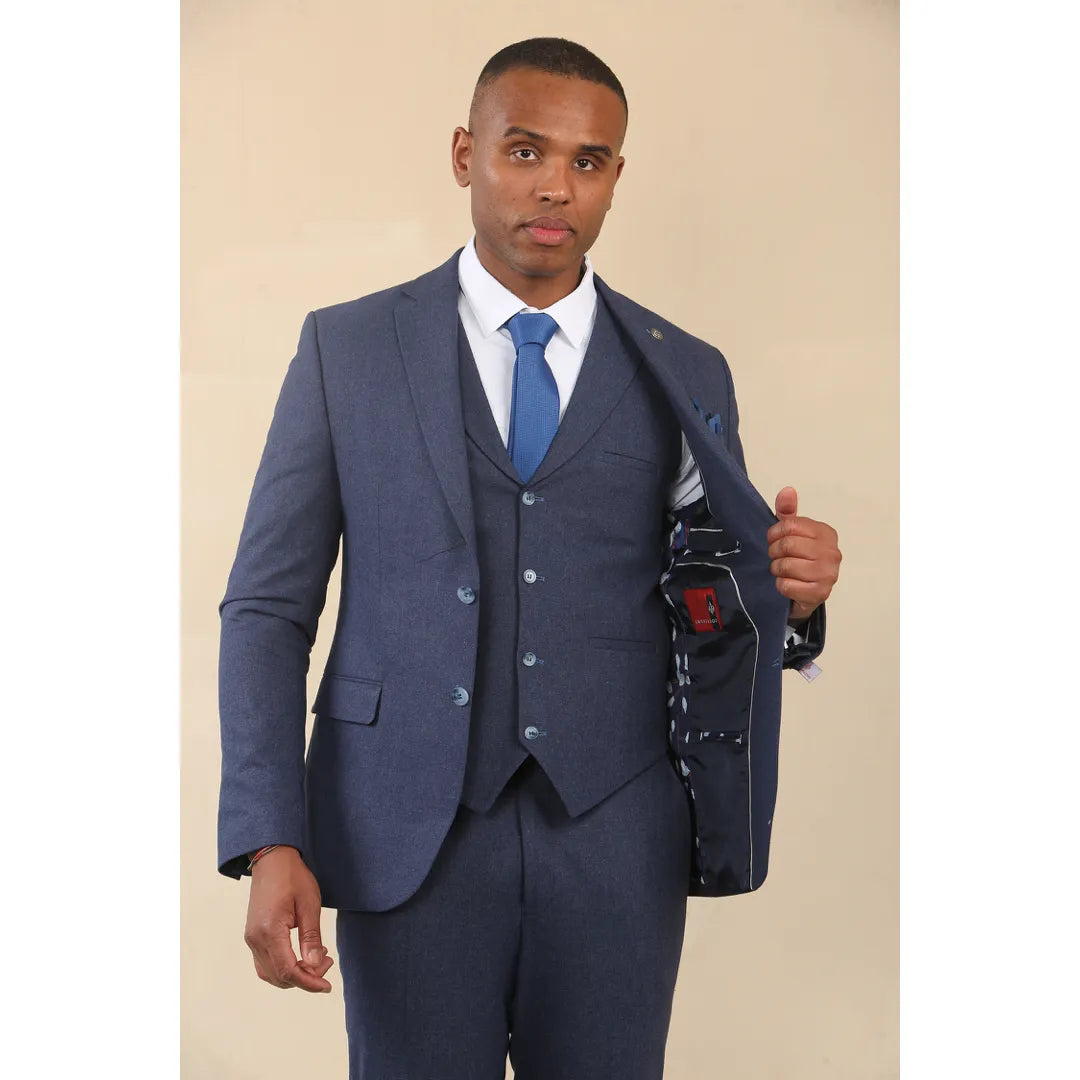 TP-24 - Men's Navy 3 Piece Linen Summer Wedding Suit