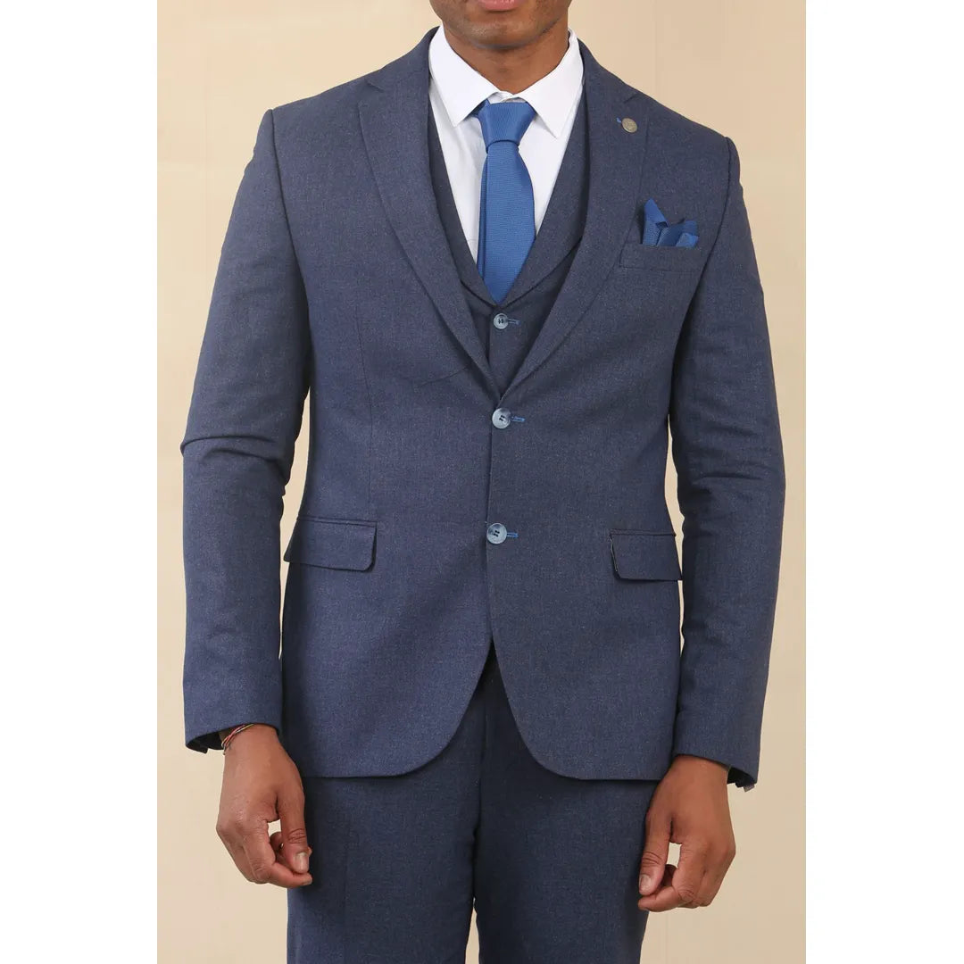 TP-24 - Men's Navy 3 Piece Linen Summer Wedding Suit