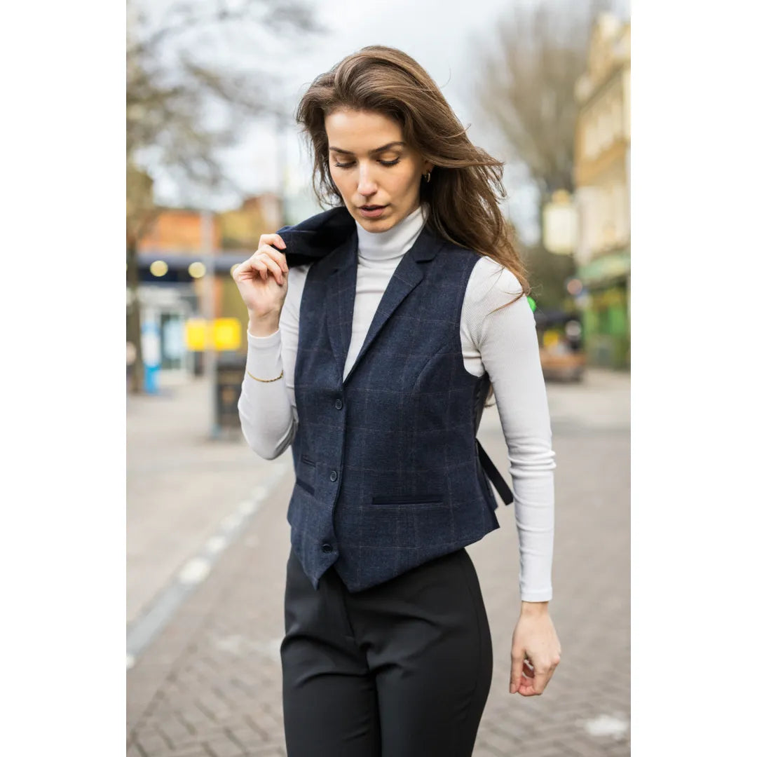 TPSTZ72 - Dames marineblauw tweed blazer gilet
