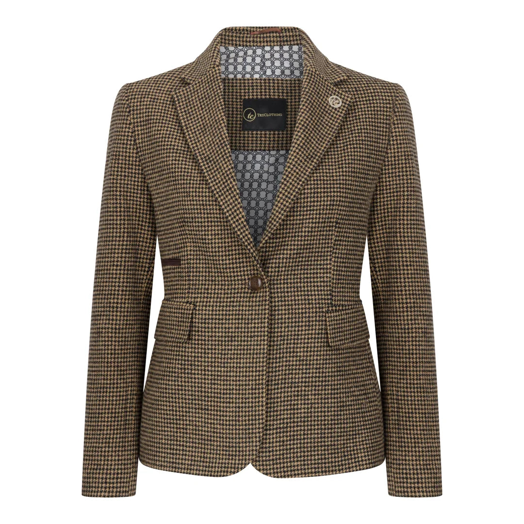 TPW-20 - Dames wolmix bruine pied-de-poule tweed blazer