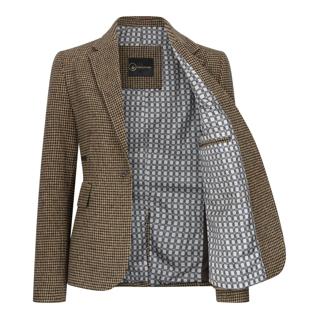 TPW-20 - Dames wolmix bruine pied-de-poule tweed blazer