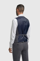 Thomas - Heren marineblauw 3-delig wolmix tweed pak