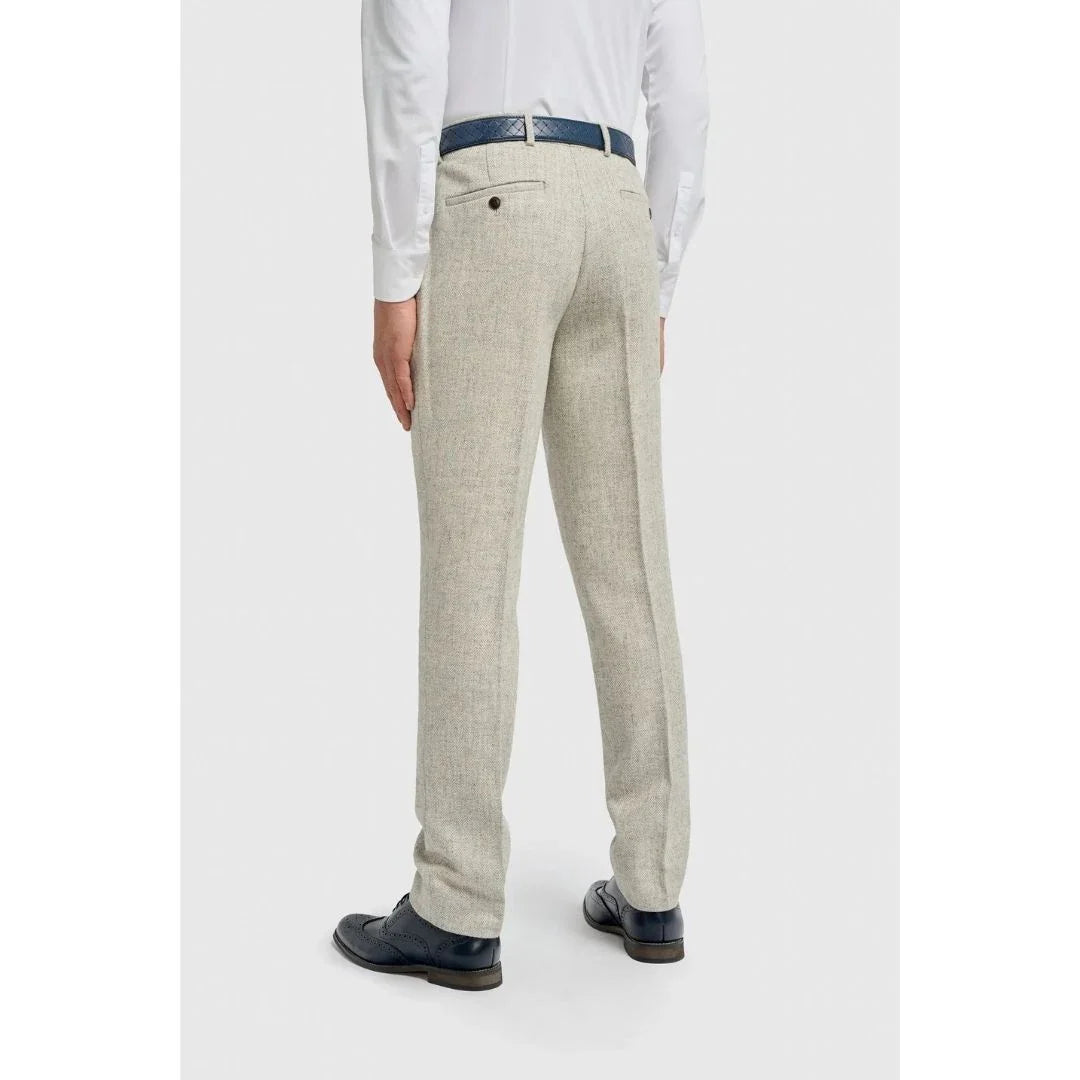 Thomas - Heren grijze wolmix visgraat tweed broek