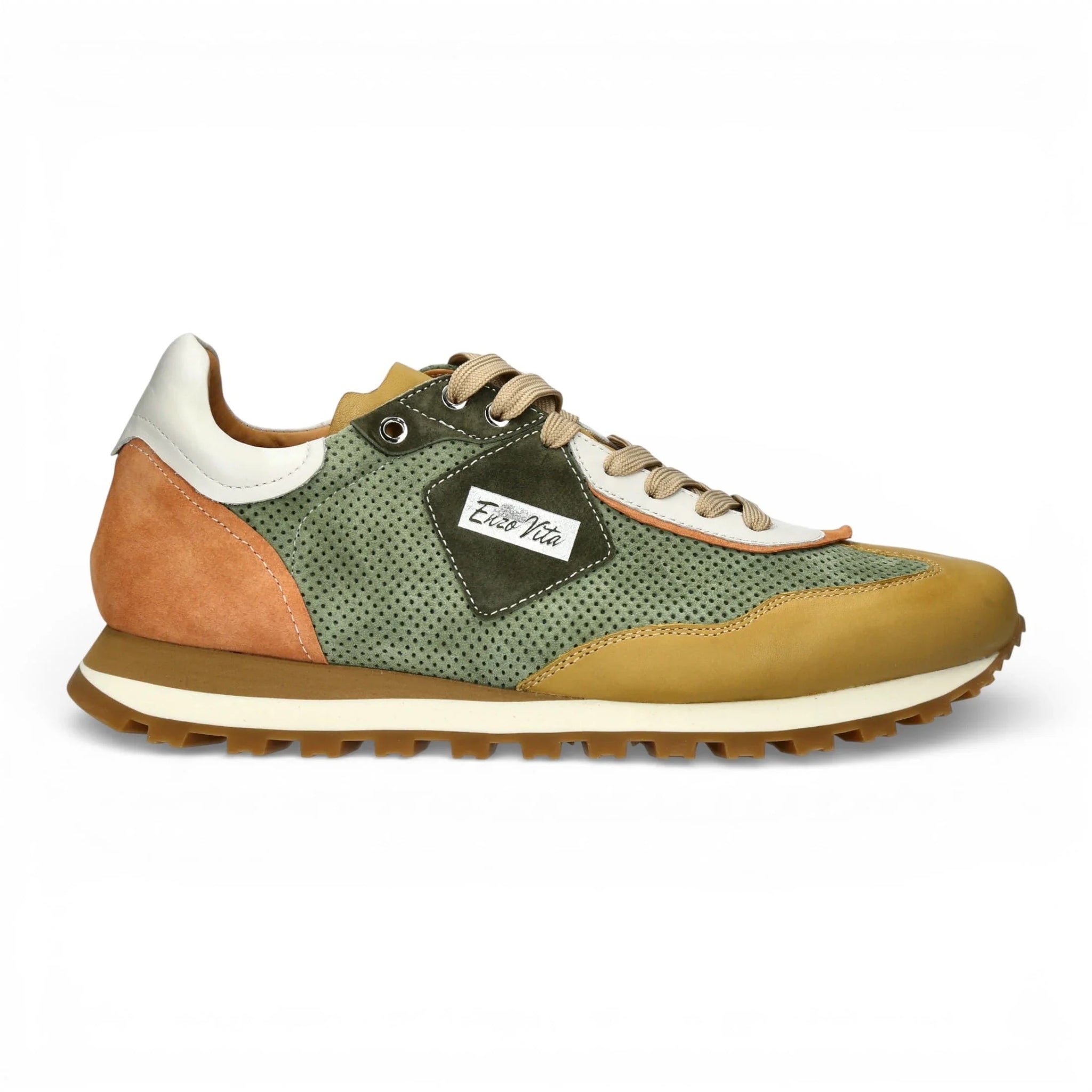 Aglae 02 - Groenbeige leren sneakers voor heren