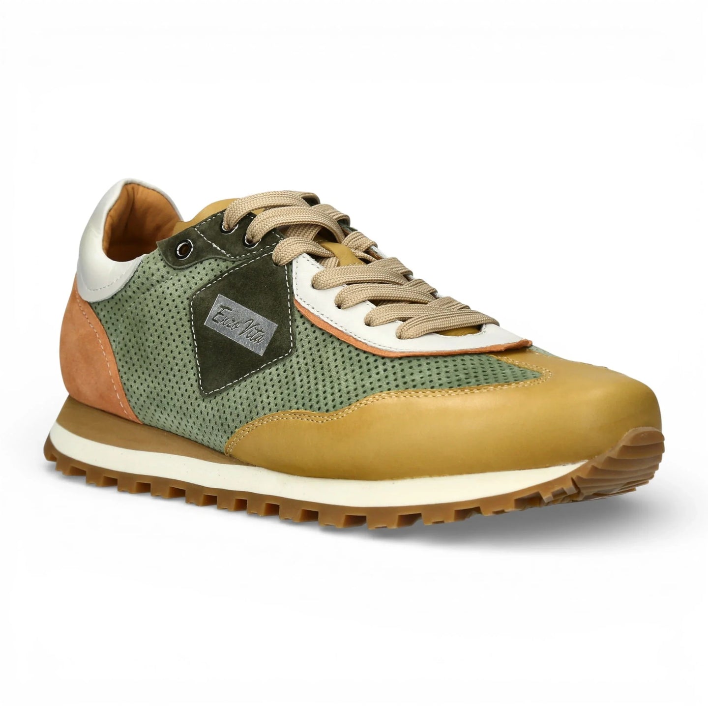 Aglae 02 - Groenbeige leren sneakers voor heren