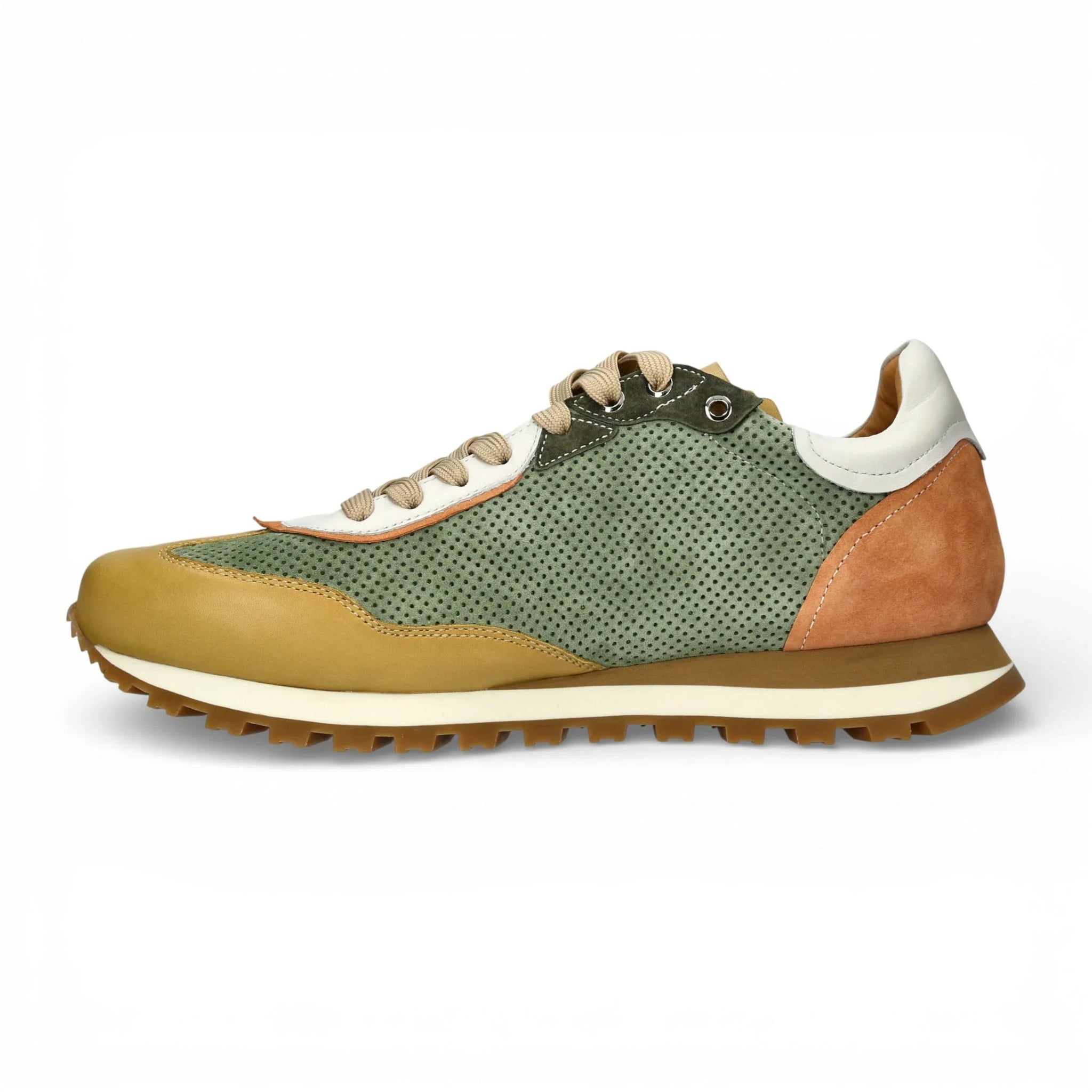 Aglae 02 - Groenbeige leren sneakers voor heren