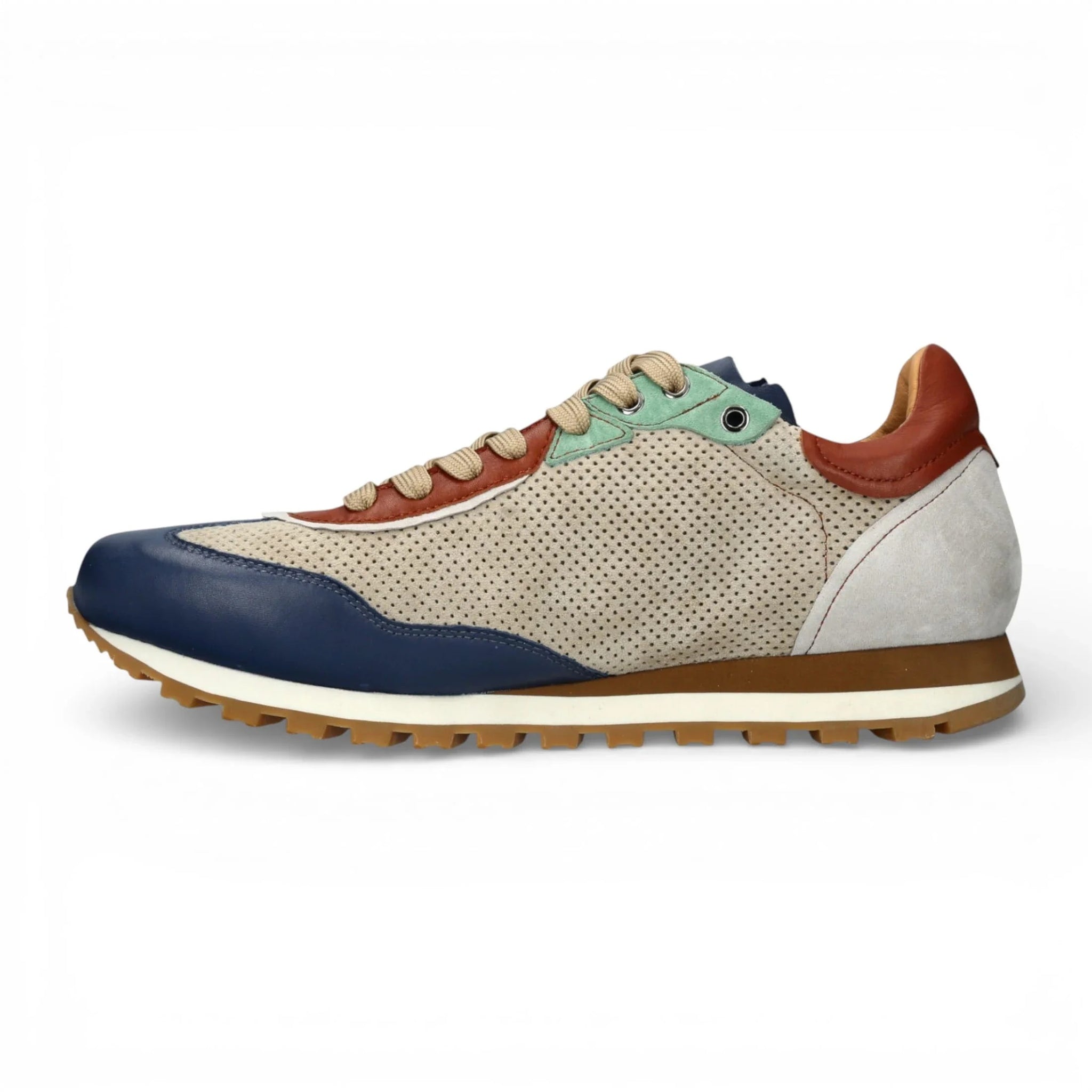 Aglae 02 - Grijze en blauwe leren sneakers voor heren
