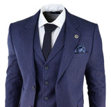 Men's Navy-Blue Herringbone Tweed 3 Piece Suit