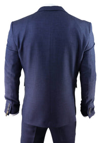 Men's Navy-Blue Herringbone Tweed 3 Piece Suit