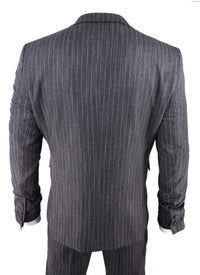 Men's Grey Pinstripe Herringbone Tweed 3 Piece Suit