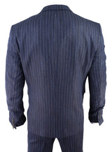 Men's Blue Pinstripe Herringbone Tweed 3 Piece Suit