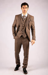Men's Oak Brown Pinstripe Herringbone Tweed 3 Piece Suit