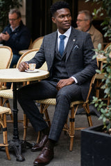 Heren grijs tartan ruit 3-delig pak