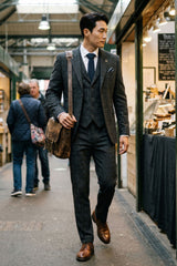 Heren grijs tartan ruit 3-delig pak