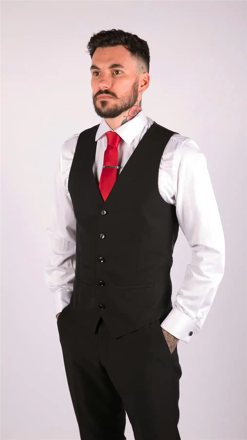 Mens Classic Black Waistcoat Funeral Wedding Office Work Smart Casual Slim Fit