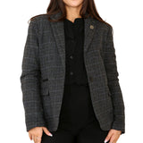 Dames Tweed Geruit Blazer Grijs Pak