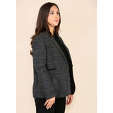 Dames Tweed Geruit Blazer Grijs Pak
