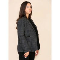 Dames Tweed Geruit Blazer Grijs Pak