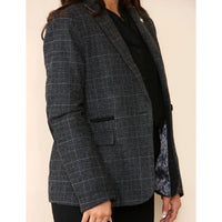 Dames Tweed Geruit Blazer Grijs Pak