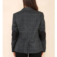 Dames Tweed Geruit Blazer Grijs Pak