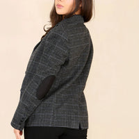 Dames Tweed Geruit Blazer Grijs Pak