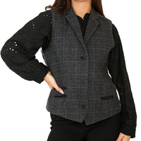 Dames Tweed Geruit Vest Grijs
