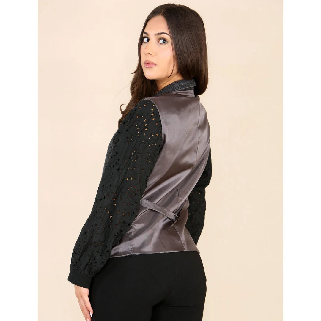 Dames Tweed Geruit Vest Grijs