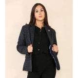 Dames Tweed Geruit Blazer Blauw Pak