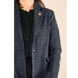 Dames Tweed Geruit Blazer Blauw Pak