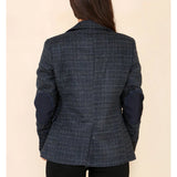 Dames Tweed Geruit Blazer Blauw Pak