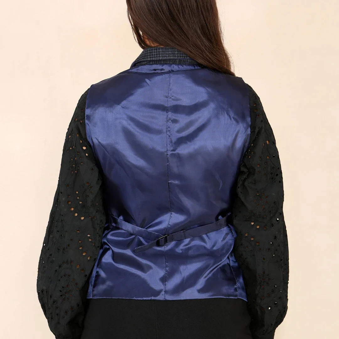 Dames Tweed Geruit Vest Blauw Pak