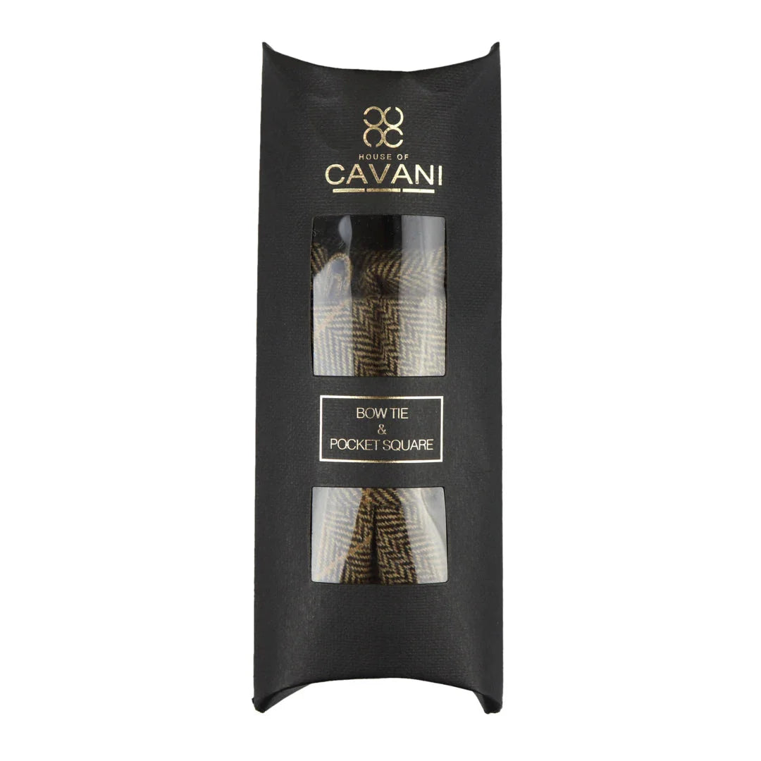 Albert - Men's Brown Herringbone Tweed Check Bow Tie