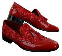 Mens Smart Party Shiny Tassle Shoes Red Silver Black Slip On Patent Leather
