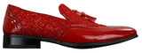 Mens Smart Party Shiny Tassle Shoes Red Silver Black Slip On Patent Leather