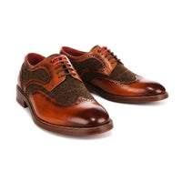 Arlo - Herenschoenen van bruin leer met tweedprint, brogue-model