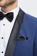 Aspen - Heren blauw smokingblazer met sjaalkraag