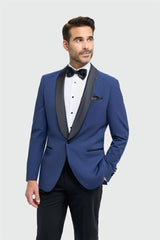 Aspen - Heren blauw smokingblazer met sjaalkraag