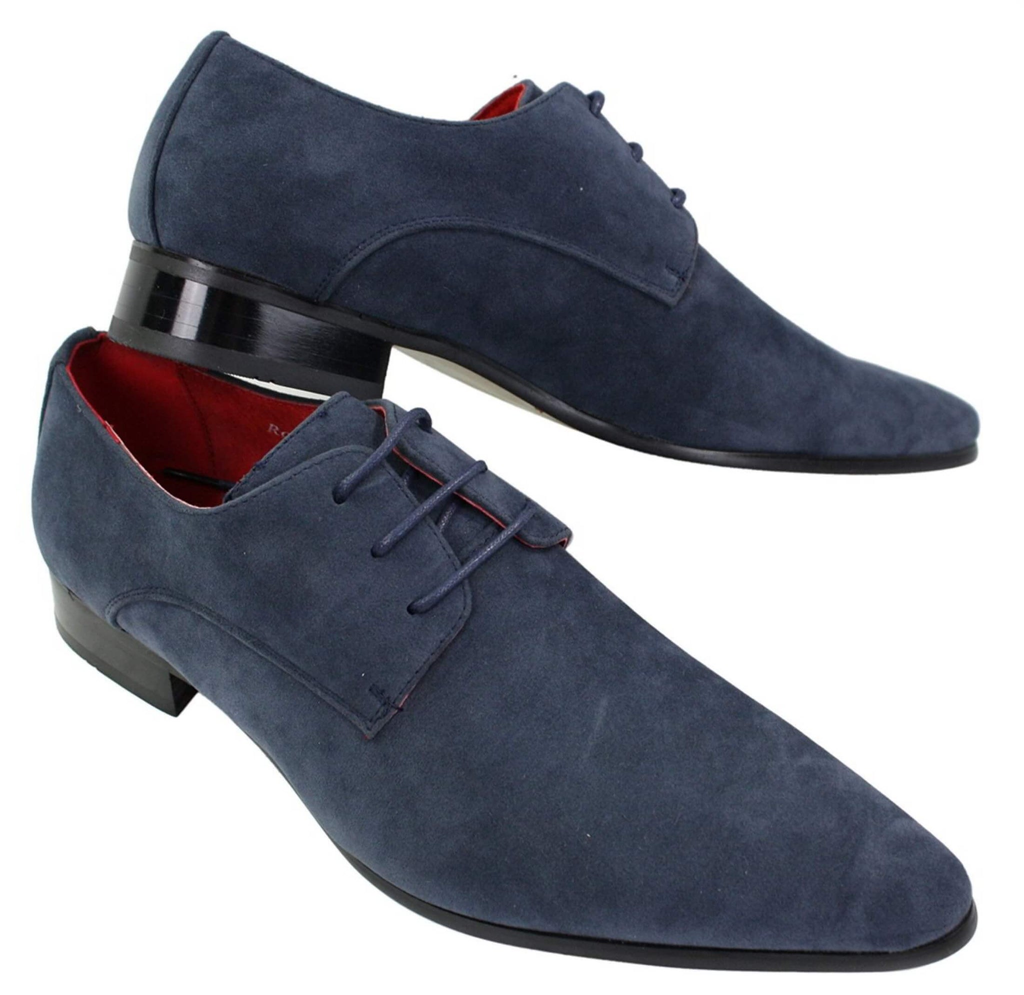 Mens Laced Pointed Suede Leather Blue Italian Design Shoes Smart Casual