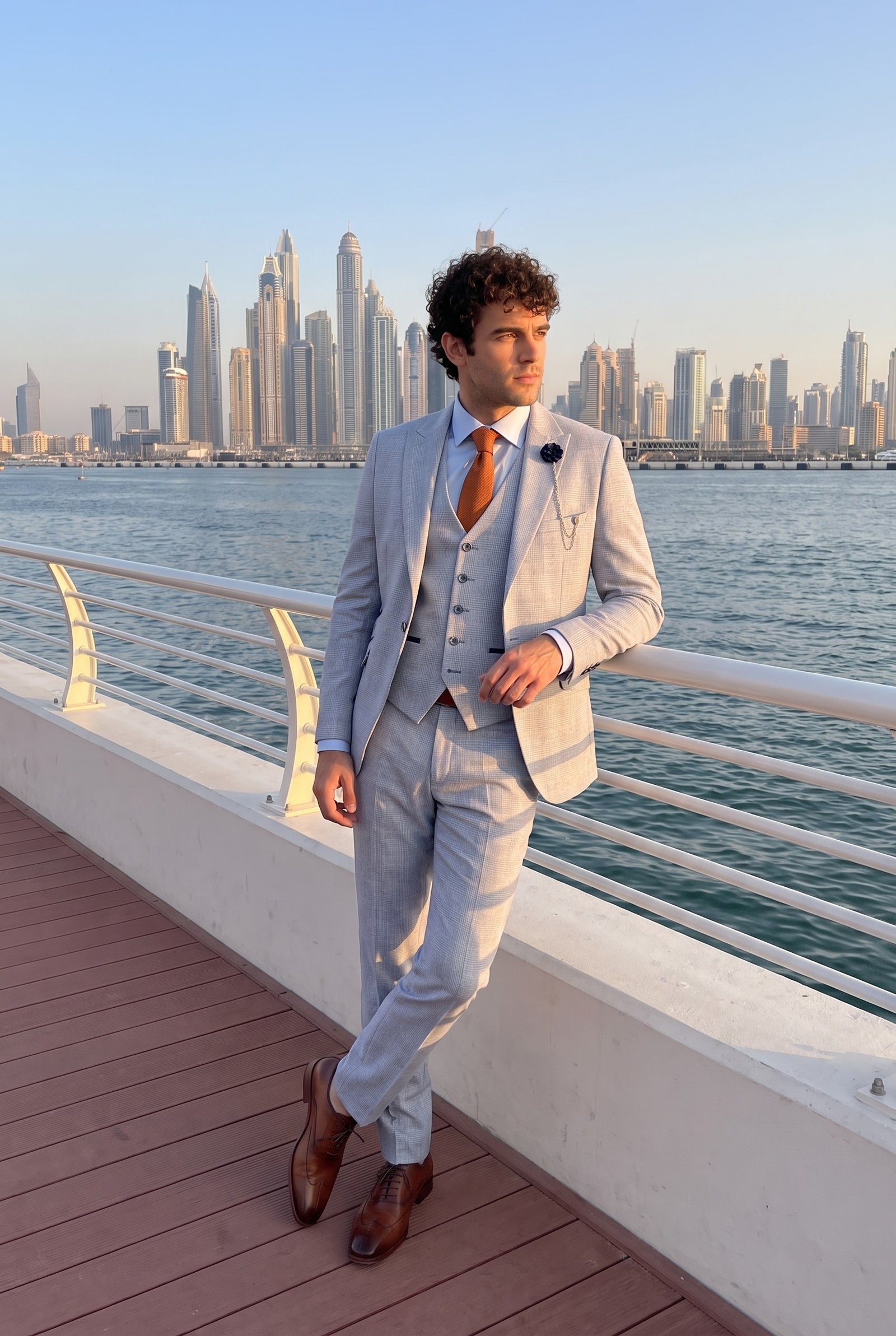 Look #1008 styled with Heren 3-delig geruit pak van tweed lichtblauw, op maat gemaakt, Peaky Classic voor bruiloften