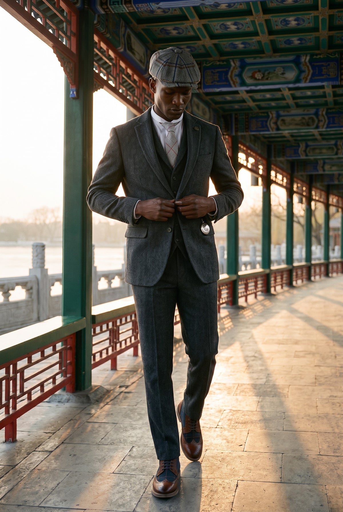 Look #881 styled with Heren antracietgrijs 3-delig tweed visgraatpak - STZ11