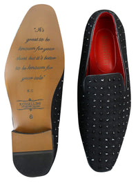 Mens Suede Slip On Loafers Shoes Stud Spikes Silver Smart Casual Shiny Party