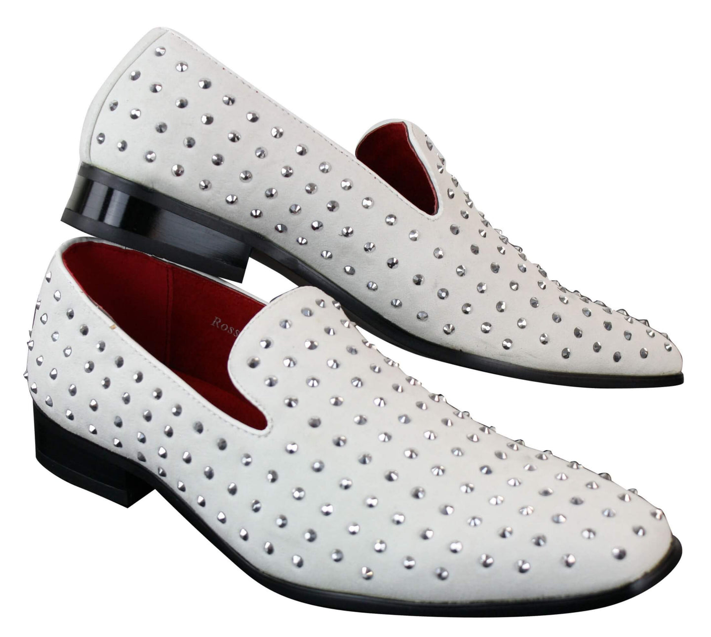 Mens Suede Slip On Loafers Shoes Stud Spikes Silver Smart Casual Shiny Party