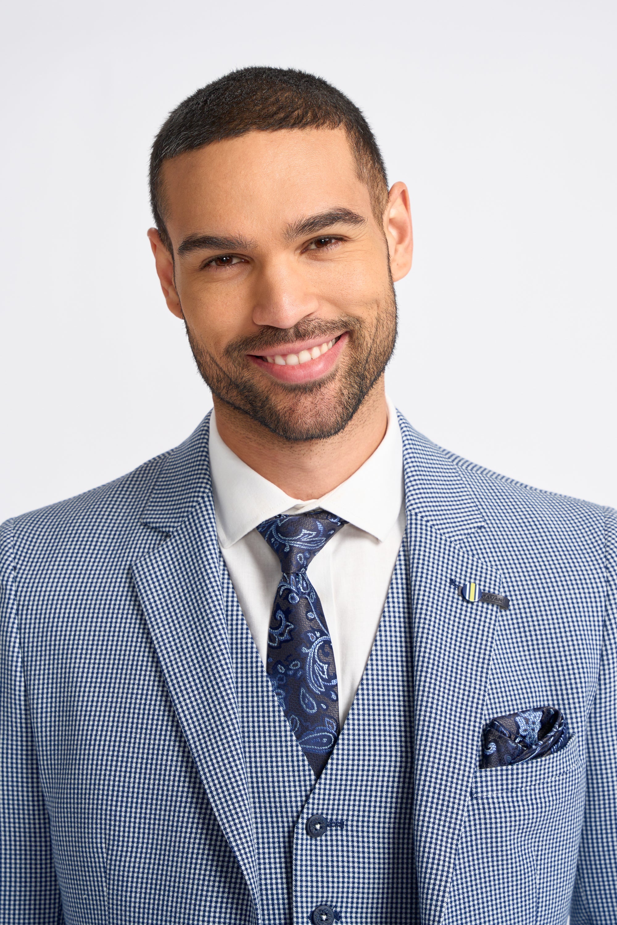 Baresi Heren 3-delig grijs en marineblauw contrasterend klassiek zomerpak met ruitjesmotief