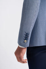 Baresi Heren 3-delig grijs en marineblauw contrasterend klassiek zomerpak met ruitjesmotief