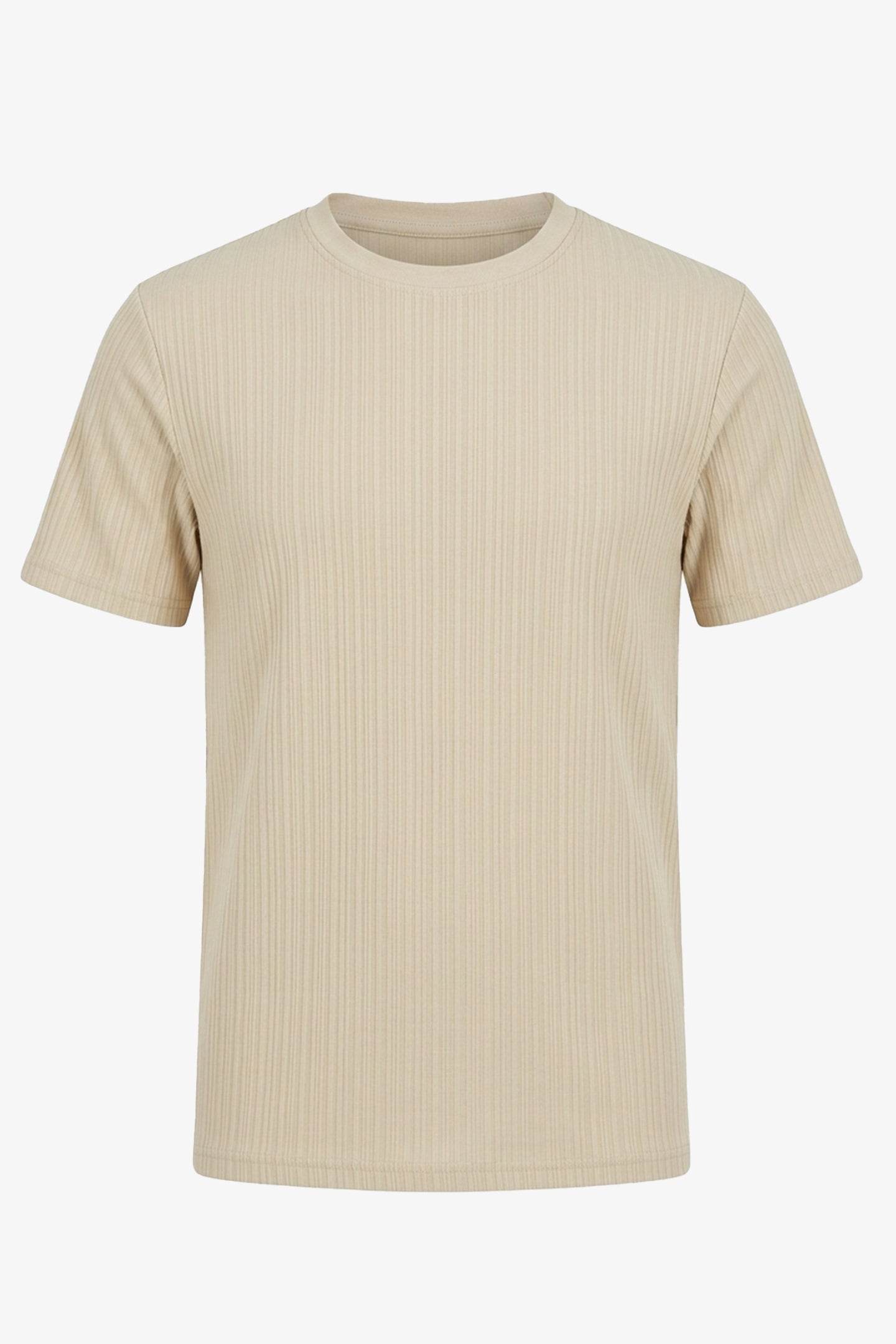 Beige geribbeld klassiek T-shirt voor heren