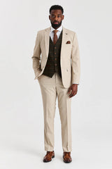 Belmont beige pak met Harris groene tweed vest