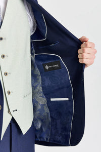 Belmont marineblauw pak met contrasterend Belmont saliegroen vest.