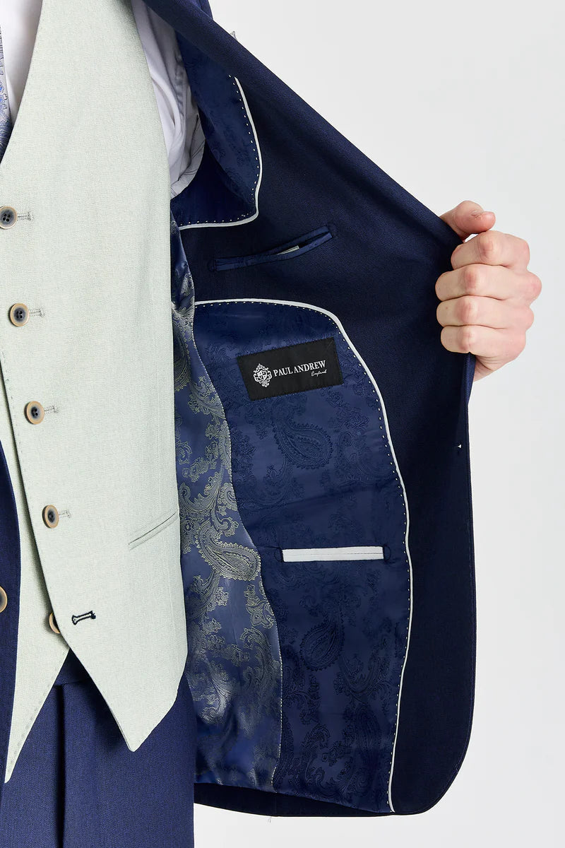 Belmont marineblauw pak met contrasterend Belmont saliegroen vest.