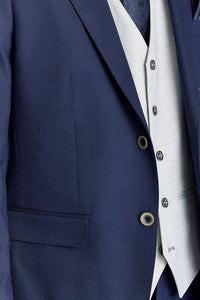 Belmont marineblauw pak met contrasterend Belmont zilverkleurig vest.
