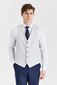 Belmont marineblauw pak met contrasterend Belmont zilverkleurig vest.